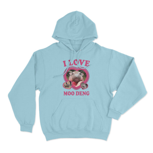 I Love Moo Deng Hoodie Sky Blue Youth S