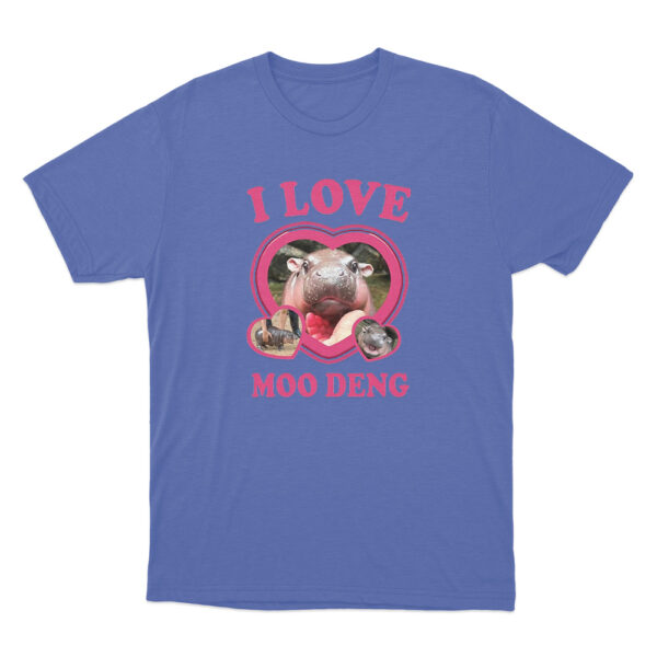 I Love Moo Deng T Shirt Blue Youth S