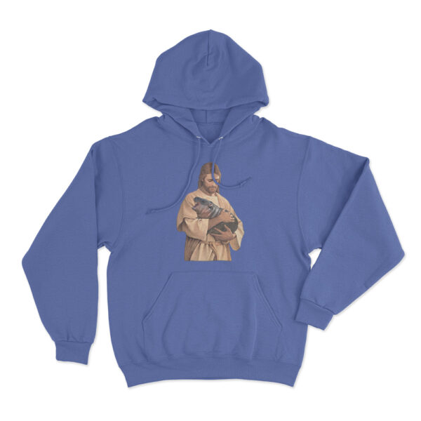 Jesus Moo Deng Hoodie Blue Youth S