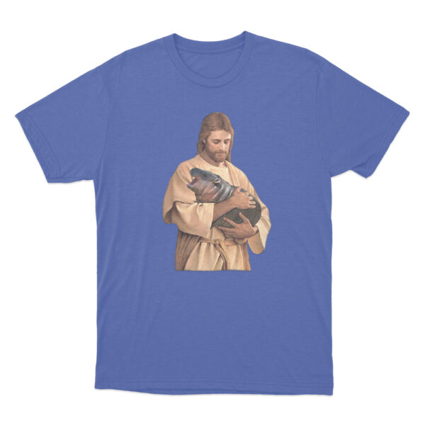 Jesus Moo Deng T Shirt Blue Youth S