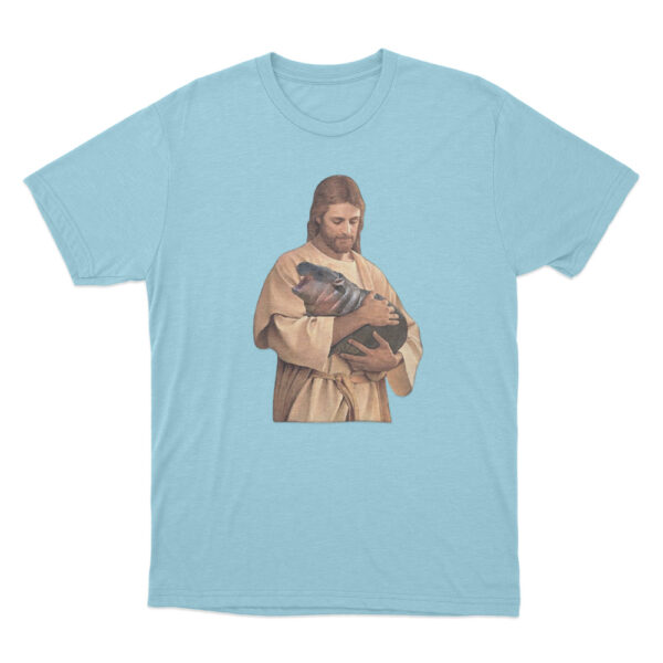 Jesus Moo Deng T Shirt Sky Blue Youth S