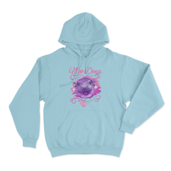 Moo Deng Airbrush Hoodie Sky Blue Youth S